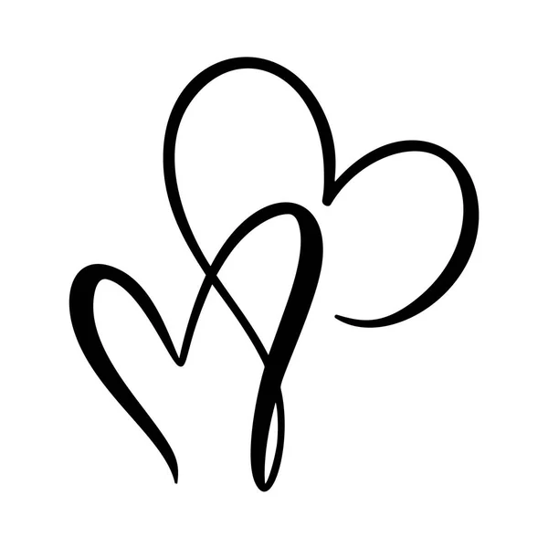 Znak kaligraficzny miłości serca. Wektor ilustracja romantyczny symbol join, pasja i ślub. Kaligrafia projekt płaski element Walentynki. Szablon dla t-shirt, karty, zaproszenia — Wektor stockowy