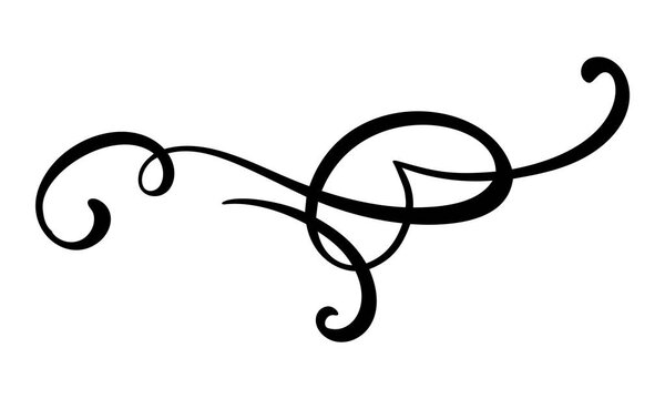 Vector vintage elegant divider or separator, swirl or corner decorative ornament. Floral line filigree design element. Flourish curl for invitation or menu page illustration