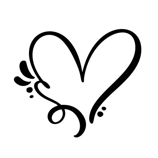 Vintage Calligraphic love hart teken. Vector romantische afbeelding symbool join, passie en bruiloft. Kalligrafie platte ontwerpelement van dag van de Valentijnskaart. Sjabloon voor t-shirt, card, uitnodiging — Stockvector