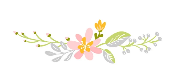 Ramo de hierbas de flores verdes abstractas planas. Vector Meadow jardín primavera Pascua, día de la mujer vacaciones románticas, boda invitación tarjeta decoración elemento verano floral Ilustración fondo blanco — Archivo Imágenes Vectoriales