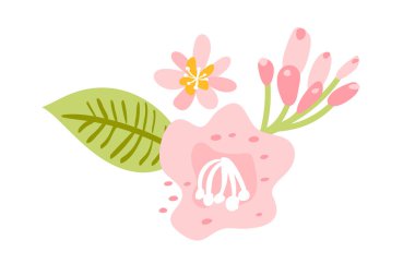 Vektör izole düz beyaz arka plan üzerinde çiçek. İskandinav elle çizilmiş doğa illüstrasyon düğün tasarım bahar. Tebrik kartı, baskı, çocuk kitabı