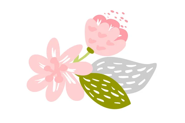 向量被隔绝的平的花在白色背景。春天斯堪的纳维亚手绘自然插画婚礼设计。用于贺卡、印刷品、儿童读物 — 图库矢量图片