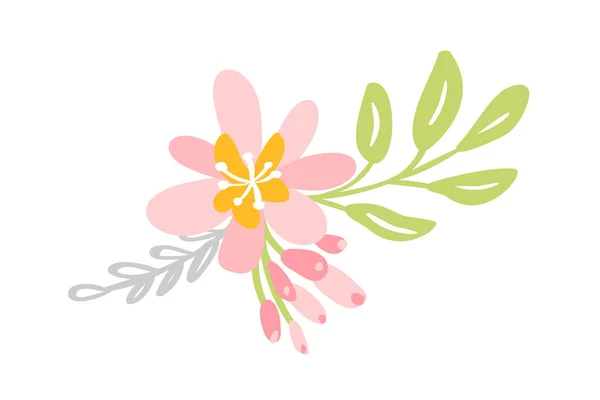 Vector aislado flor plana sobre fondo blanco. Primavera escandinava dibujado a mano naturaleza ilustración boda diseño. Para tarjeta de felicitación, imprimir, libro para niños — Archivo Imágenes Vectoriales