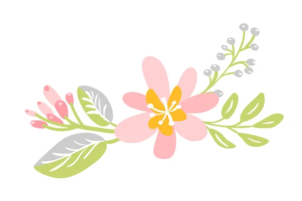 平的被隔绝的花在白色背景。向量春天斯堪的纳维亚手绘自然例证婚礼设计。用于贺卡、印刷品、儿童读物 — 图库矢量图片