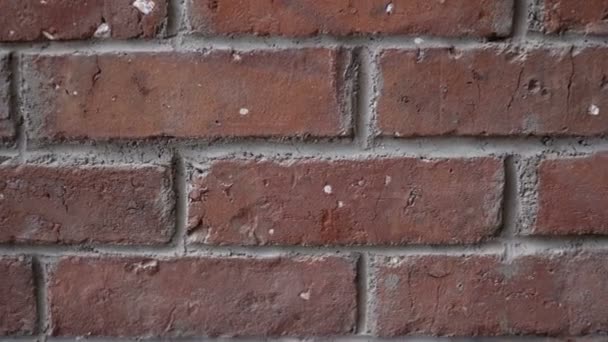 Grunge orange vieilles briques en-têtes et civières close-up ralenti 4K UltraHD footage - détails de texture de mur de la maison peu profonde 3840X2160 UHD inclinaison vidéo — Video
