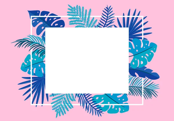 Καλοκαίρι διάνυσμα floral πλαισίου τροπικός φύλλα φοίνικα με θέση για το κείμενο. χρώμα στοιχεία σχεδιασμού για εκτύπωση, ευχετήρια κάρτα. απομονωμένη εικονογράφηση σε ροζ φόντο — Διανυσματικό Αρχείο