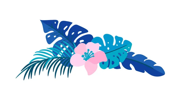 Vector zomer geïsoleerd plat bloem boeket tropische palm monstera op geïsoleerde witte achtergrond. Scandinavische hand getekende karakter illustratie bruiloft of vakantie ontwerp. Greeting card, afdrukken, label, enz — Stockvector