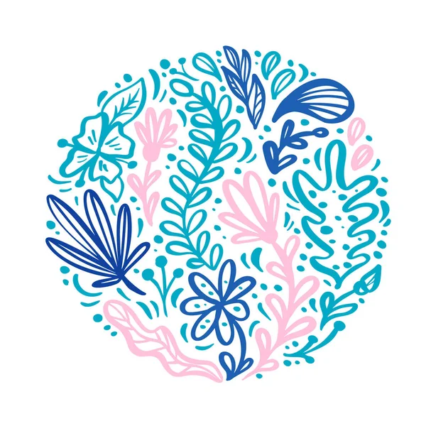 Skandinavischen flachen abstrakten runden Farbe Blume Kräuterstrauß Ornament. Vektor Garten Sommerflora für Hochzeitseinladungskarten Dekorationselemente. Florale Illustration isoliert — Stockvektor