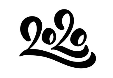 El hat siyah numara metin 2020 yazı vektör çekilmiş. Mutlu yeni yıl tebrik kartı. Vintage Christmas illüstrasyon tasarımı