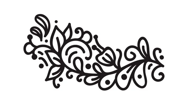 Siyah monoline güzelleşmek İskandinav monogram vektör yaprak ve çiçek ile. Vintage köşe ve bölücüler Sevgililer günü, düğün, doğum günü tebrik kartı, kitap, web tasarım — Stok Vektör
