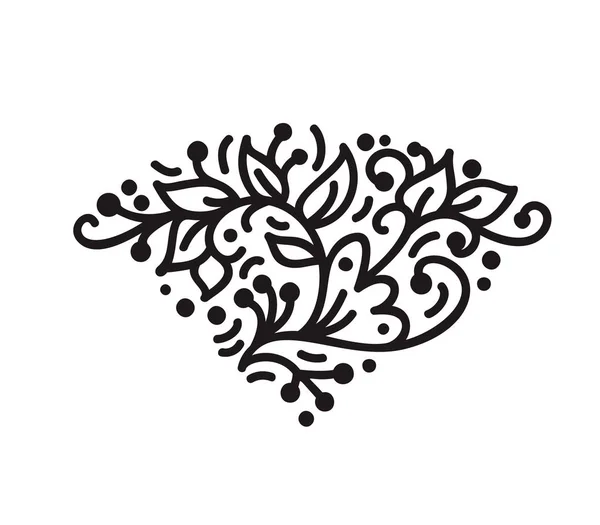 빈티지 스 칸디 나 비아 monoline 잎과 꽃으로 번 창 모노 그램 벡터입니다. 모서리와 분배자 발렌타인, 결혼식, 생일 카드, 책, 웹 디자인 — 스톡 벡터