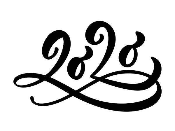 Dibujado a mano florecen letras vectoriales caligrafía número texto 2020. Feliz Año Nuevo tarjeta de felicitación. Vintage Navidad ilustración diseño — Vector de stock