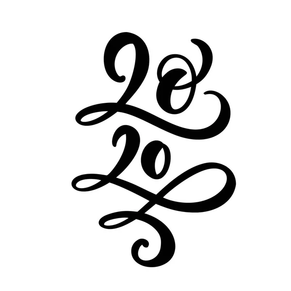 Dibujado a mano florecen letras vectoriales caligrafía número texto 2020. Feliz Año Nuevo tarjeta de felicitación. Vintage Navidad ilustración diseño — Vector de stock