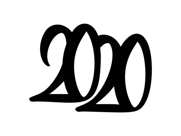 Lettere vettoriali disegnate a mano calligrafia numero nero testo 2020. Felice anno nuovo biglietto di auguri. Vintage disegno illustrazione di Natale — Vettoriale Stock