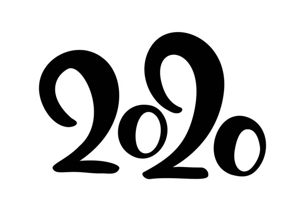 Gelukkig Nieuwjaar Hand drawn vector tekst 2020 belettering. Kalligrafie zwart nummer voor de wenskaart. Vintage Christmas afbeelding ontwerp — Stockvector