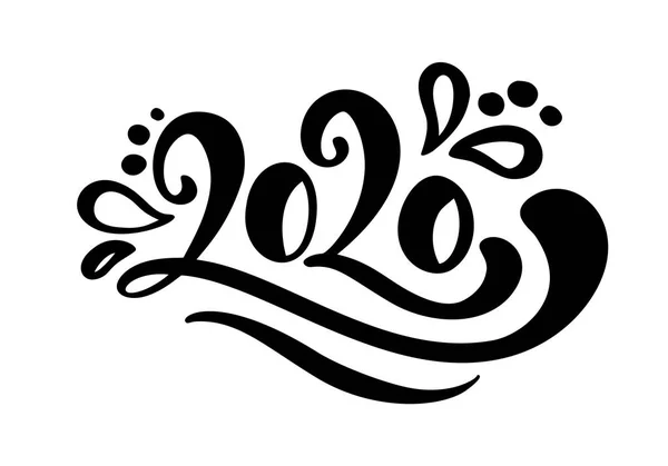 Mão desenhada florescer vetor lettering caligrafia número texto 2020. Feliz Ano Novo cartão de saudação. Design de ilustração de Natal vintage —  Vetores de Stock