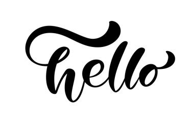 Hat yazı metin Merhaba. Beyaz arka plan üzerinde izole elle çizilmiş fırça kalem ifade. El yazısı vektör çizim