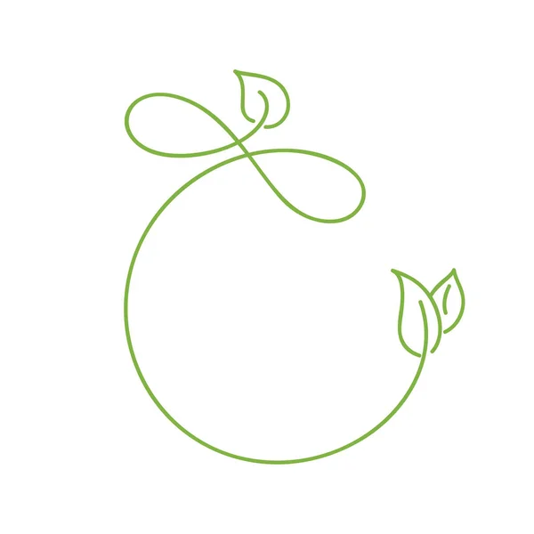 Yeşil monoline hat logosu yeşil yaprak ekoloji vektör öğesinin. Ayırıcı veya köşe tasarım düğün ve Sevgililer günü, doğum günü tebrik kartı ve web, eko biyo simgesi — Stok Vektör