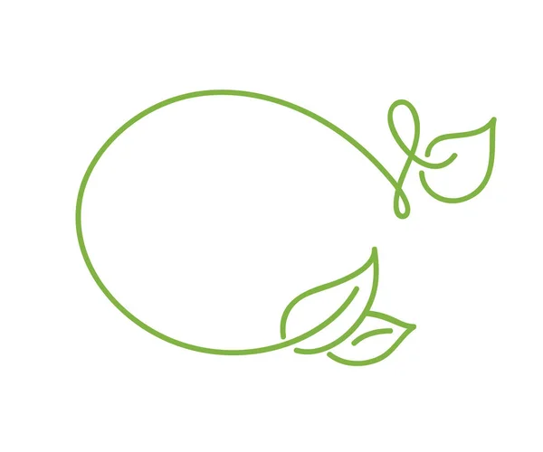 Logotipo de caligrafia de monolina verde do elemento vetorial ecologia folha verde. Divisor ou design de canto para o dia do casamento e dos namorados, cartão de felicitações de aniversário e web, ícone vegan eco — Vetor de Stock