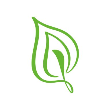Çay yaprak yeşil logo. Ekoloji doğa öğesi vektör simgesi çiçek. Eko vegan biyo hat el çizilen illüstrasyon