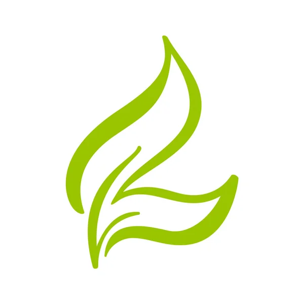 Logotipo de folha verde de chá. Ícone vetorial de elemento de natureza ecológica. Eco vegan bio caligrafia ilustração desenhada à mão — Vetor de Stock