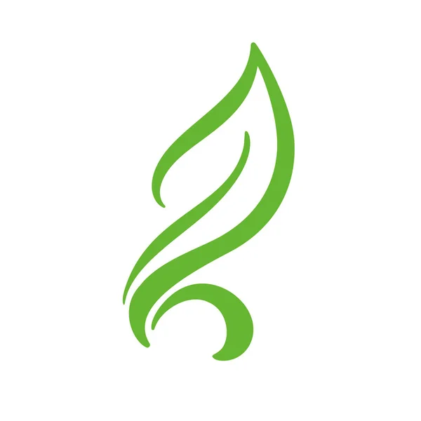 Логотип зеленого листа чая. Иконка вектора элемента экологии. Эко-веганская био-каллиграфия — стоковый вектор
