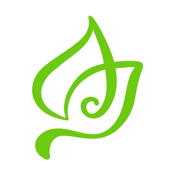 Logo zelené listy čaje. Ekologie příroda prvek vektorové ikony zahrada. Eco Veganská bio kaligrafie ručně nakreslený obrázek — Stockový vektor