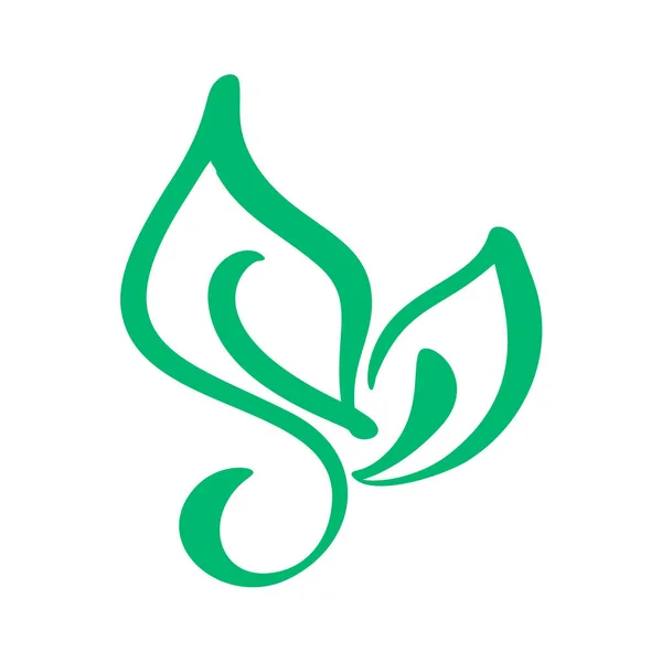 Logotipo de folha verde de chá. Ecologia elemento natureza vetor ícone glúten. Eco vegan bio caligrafia ilustração desenhada à mão — Vetor de Stock