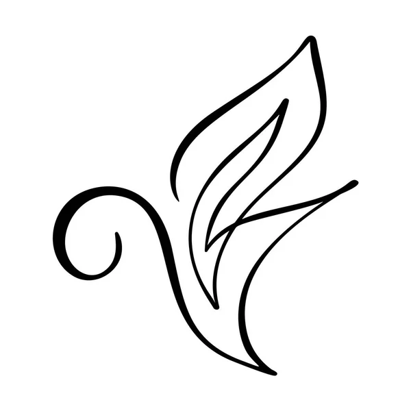 Tinta negra dibujada a mano caligrafía logo de hoja ecología vector elemento. Diseño de ilustración para boda y San Valentín, tarjeta de felicitación de cumpleaños y web, icono ecológico — Vector de stock