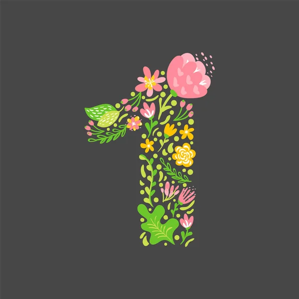 Квіткове літо номер один. Квіткова столиця весілля Верхній регістр Алфавіт. Барвистий шрифт з квітами та листям. Векторні ілюстрації скандинавського стилю — стоковий вектор