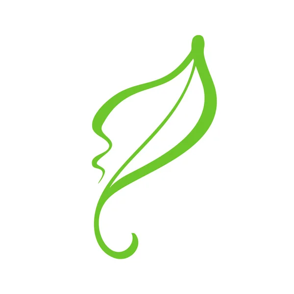 Zöld tea levél logó. Ökológia természet elem vektor ikon bio kozmetikai. Eco vegán bio kalligráfia kézzel rajzolt ábra — Stock Vector