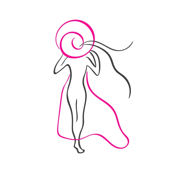 Vektor-Logo-Designelemente. Silhouette einer jungen Frau mit Hut. Schönheitskosmetik zur Sommerzeit — Stockvektor