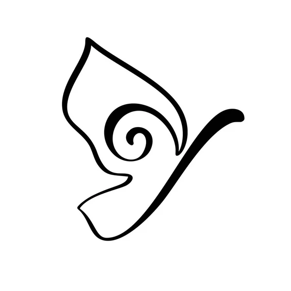 Χέρι που καλλιγραφία λογότυπο της πεταλούδας. Ομορφιά αισθητική αντίληψη. Οικολογία στοιχείο του διανύσματος. Εικονογράφηση εικονίδιο οικολογικού σχεδιασμού για γάμο και αργία, ευχετήρια κάρτα — Διανυσματικό Αρχείο