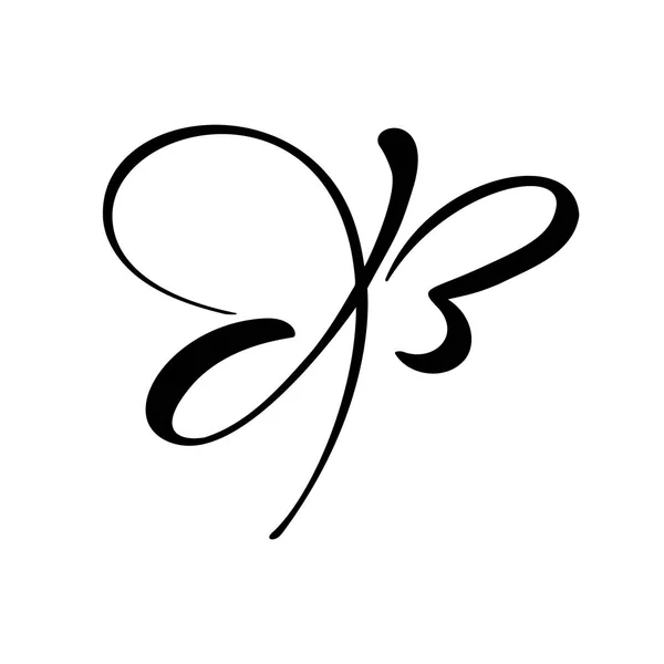 Ручной рисунок каллиграфического логотипа бабочки. Косметическая концепция красоты. Экологический векторный элемент. Иллюстрация эко-икона дизайн для свадьбы и праздника, открытки, спа — стоковый вектор