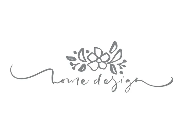 홈 디자인 텍스트입니다. 벡터 세련 된 스 칸디 나 비아 꽃 손으로 그린 아름다움, 유기농 화장품, 꽃집, 사진, 웨딩 로고 꽃, 집 장식, 배지 상징 logotypes. 아이콘 우아한 식물 — 스톡 벡터