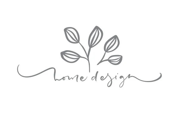 홈 디자인 텍스트입니다. 벡터 세련 된 스 칸디 나 비아 꽃 손으로 그린 아름다움, 유기농 화장품, 꽃집, 사진, 웨딩 로고 꽃, 집 장식, 배지 상징 logotypes. 아이콘 우아한 식물 — 스톡 벡터
