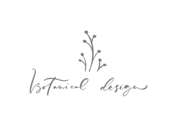 Botanikai Design szöveg. Vektor divatos skandináv virágos kézzel rajzolt szépség, bio kozmetikumok, virágüzlet, fotózás, esküvői logó virág, lakberendezés, jelvények emblémát logotypes. Ikon elegáns növény — Stock Vector