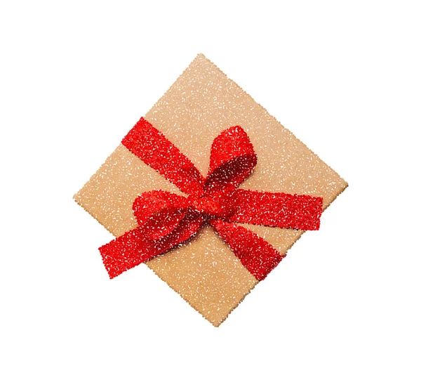 Vector gift box icon illustration with red bow, point style pictogram, present symbol isolated on white background — 图库矢量图片