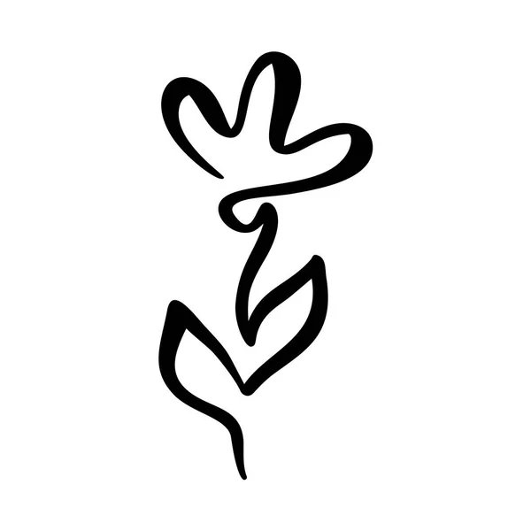 연속 선 핸드 그리기 붓글씨 로고 벡터 꽃 개념입니다. 최소 스타일의 스칸디나비아 봄 꽃 디자인 아이콘 요소입니다. 흑백 — 스톡 벡터