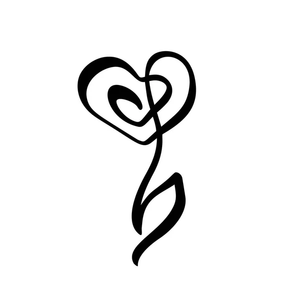 Línea continua dibujo a mano caligrafía logotipo vector flor concepto boda. Elemento icono de diseño floral de primavera escandinava en estilo minimalista. blanco y negro — Archivo Imágenes Vectoriales