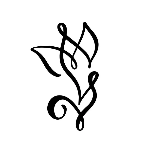 Tulpan blomma logo. Kontinuerlig linje hand ritning kalligrafiskt vektor koncept. Skandinaviskt fjäder blommigt design element i minimal stil. svart och vitt — Stock vektor
