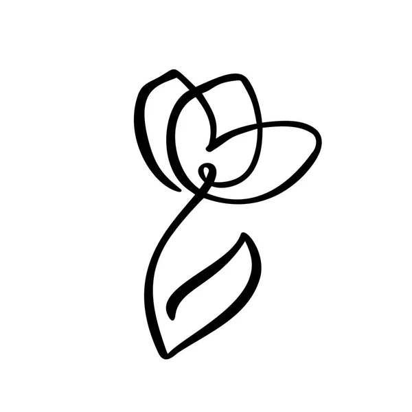 Logo fleur de tulipe. Ligne continue dessin à la main concept vectoriel calligraphique. Élément de design floral scandinave de printemps dans un style minimal. noir et blanc — Image vectorielle