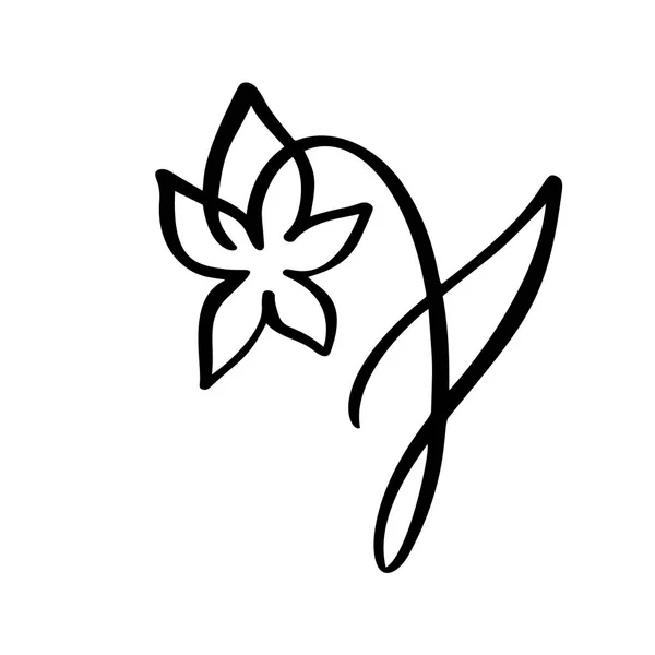 Ligne continue dessin à la main calligraphique vecteur fleur concept logo beauté. Élément de design floral scandinave de printemps dans un style minimal. noir et blanc — Image vectorielle