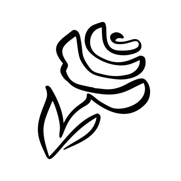 Rosenblütenkonzept. kontinuierliche Linie Handzeichnung kalligraphischen Vektor-Logo. skandinavischen Frühling florales Design Element in minimalistischem Stil. schwarz-weiß — Stockvektor