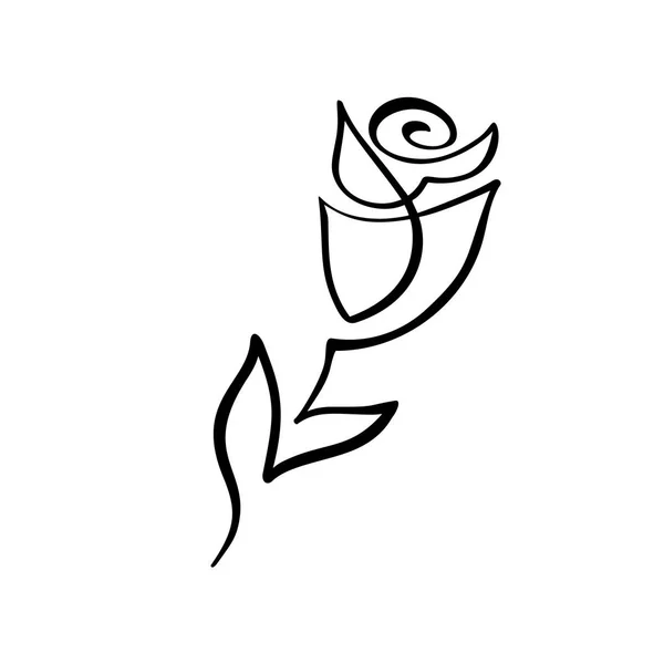 Conceito de flor rosa. Linha contínua mão desenho logotipo vetor caligráfico. Elemento de design floral primavera escandinavo em estilo mínimo. preto e branco —  Vetores de Stock