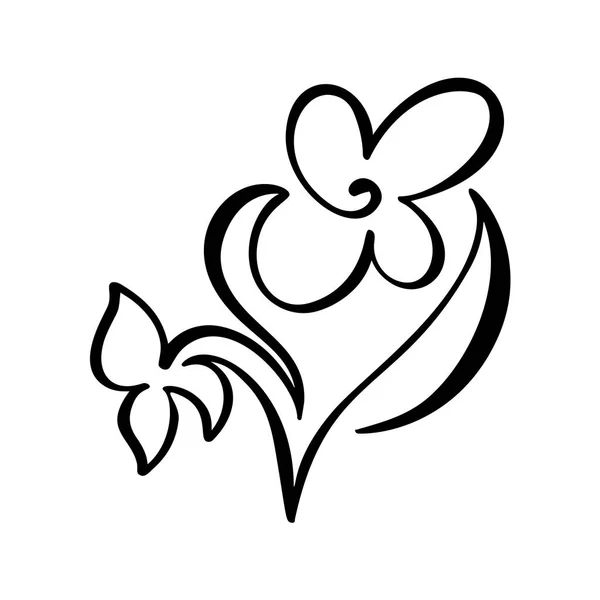 Spojitý ručně spojnicový výkres kaligrafické vektorová květinová představa logo krása. Skandinávský jarní květinové prvky v minimálním stylu. Černobílá — Stockový vektor