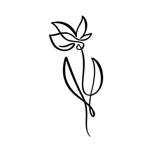 Continue lijn handtekening kalligrafie Vector Flower concept logo schoonheid. Scandinavische lente floral design element in minimale stijl. zwart-wit — Stockvector