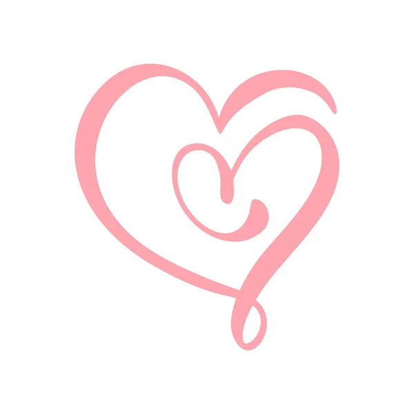 Coeur dessiné à la main signe d'amour. Illustration vectorielle de calligraphie romantique. Concepn icône symbole pour t-shirt, carte de vœux, mariage par affiche. Conception élément plat de la Saint-Valentin — Image vectorielle