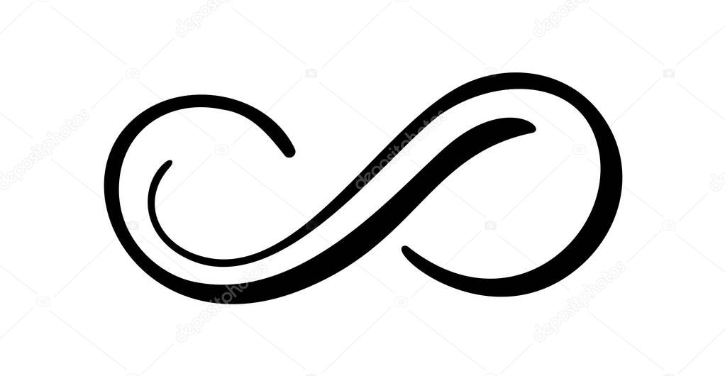 Infinity calligraphy vector illustration symbol. Eternal limitless emblem. Black mobius ribbon silhouette. Modern brush stroke. Cycle endless life concept. Graphic design element for card and logo