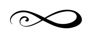 Infinity kaligrafi vektör illüstrasyon sembolü. Sonsuz sınırsız amblem. Siyah mobius şerit siluet. Modern fırça darbesi. Döngüsü sonsuz yaşam kavramı. Kart ve logo için grafik tasarım öğesi